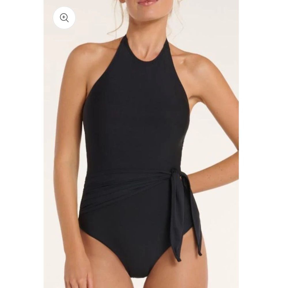 Hermonza Genevieve High Halter Neck Sash Tie One-Piece Swimsuit - Picture 2 of 11